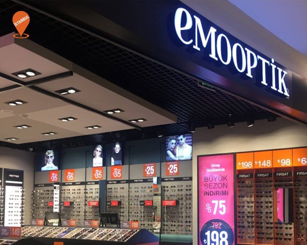 Emo Optik, mağaza aydınlatması, sıva altı spot, ray spot, mağaza, showroom aydınlatma, dükkan aydınlatma